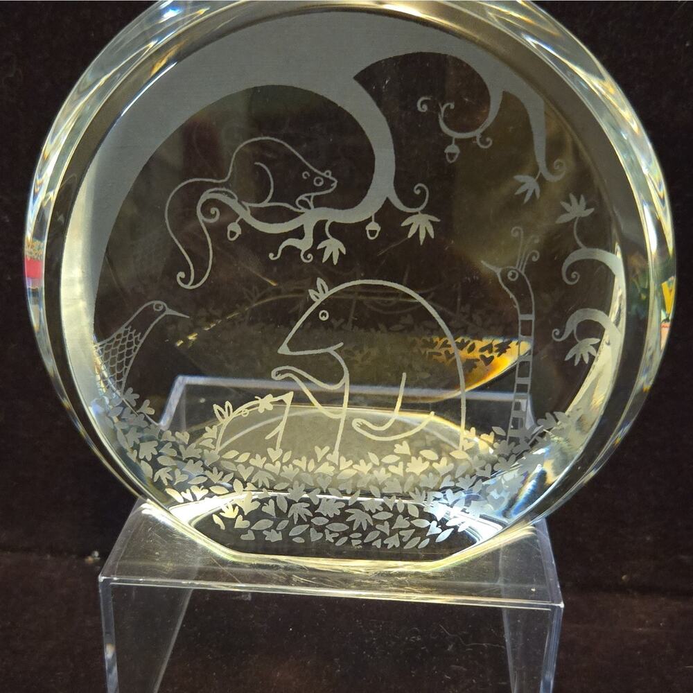 Signed Steuben Glass James Houston Crystal Roundel Engraved Art Wildlife Boxed - Picture 2 of 5